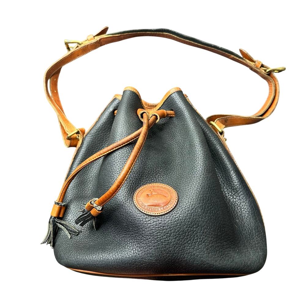 Vintage 90s DOONEY & BOURKE Drawstring Tote Bag Black Tan